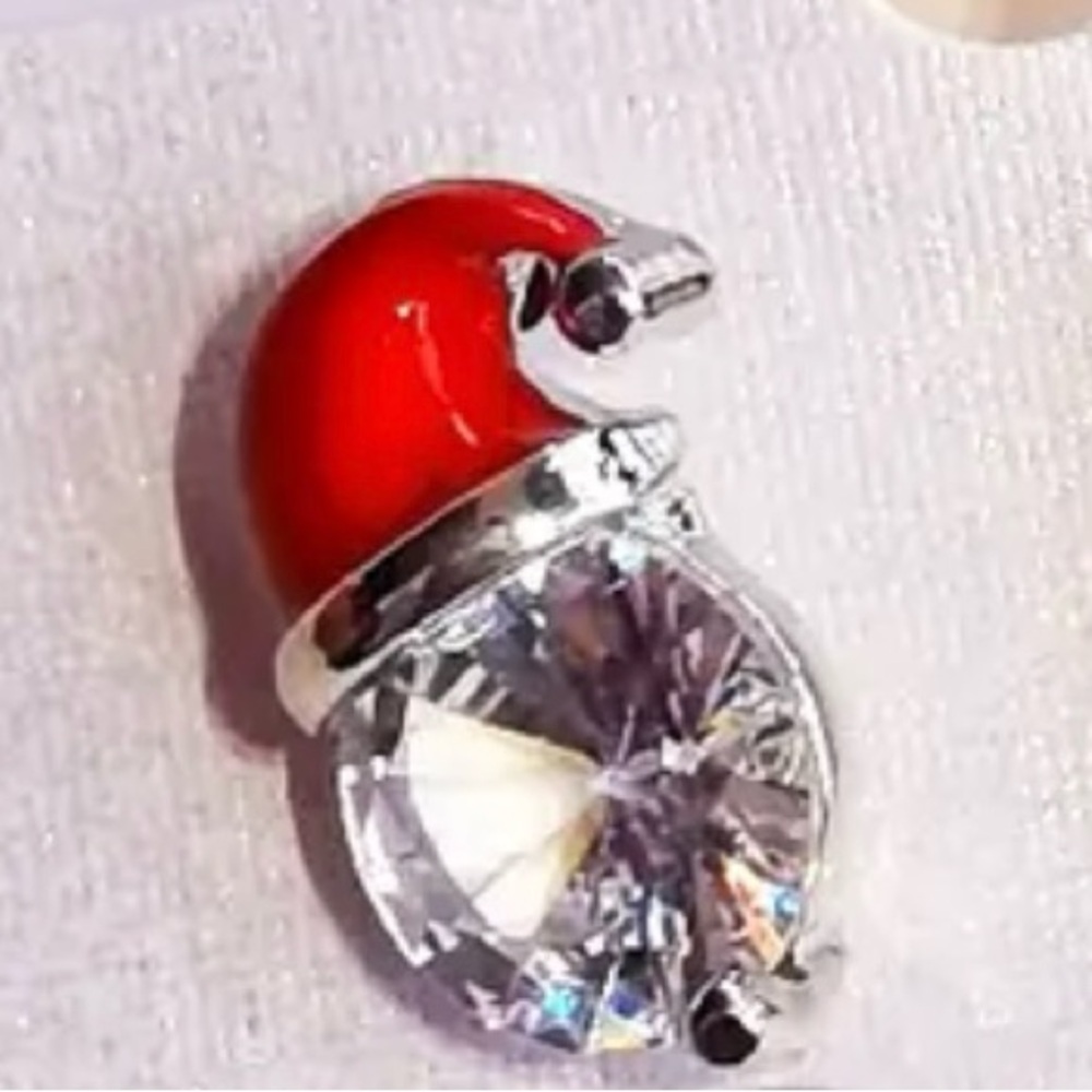 Crystal Santa Claus Stud Earrings Red Silver Tone Christmas Holiday - Picture 5 of 6